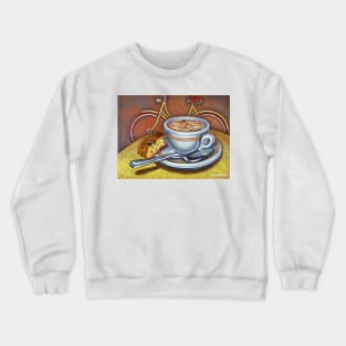 Yellow Dutch Bicycle with Cappuccino and Biscotti Crewneck Sweatshirt